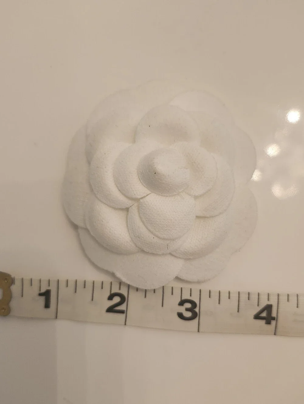 White Vintage Chanel Fabric Camellia Handmade Handmade Into A Clip Or Brooch